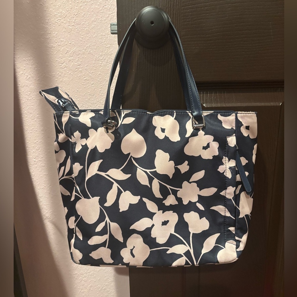 Kate Spade EUC Fabric Navy Tote with Pink Flowers - Picture 4 of 8